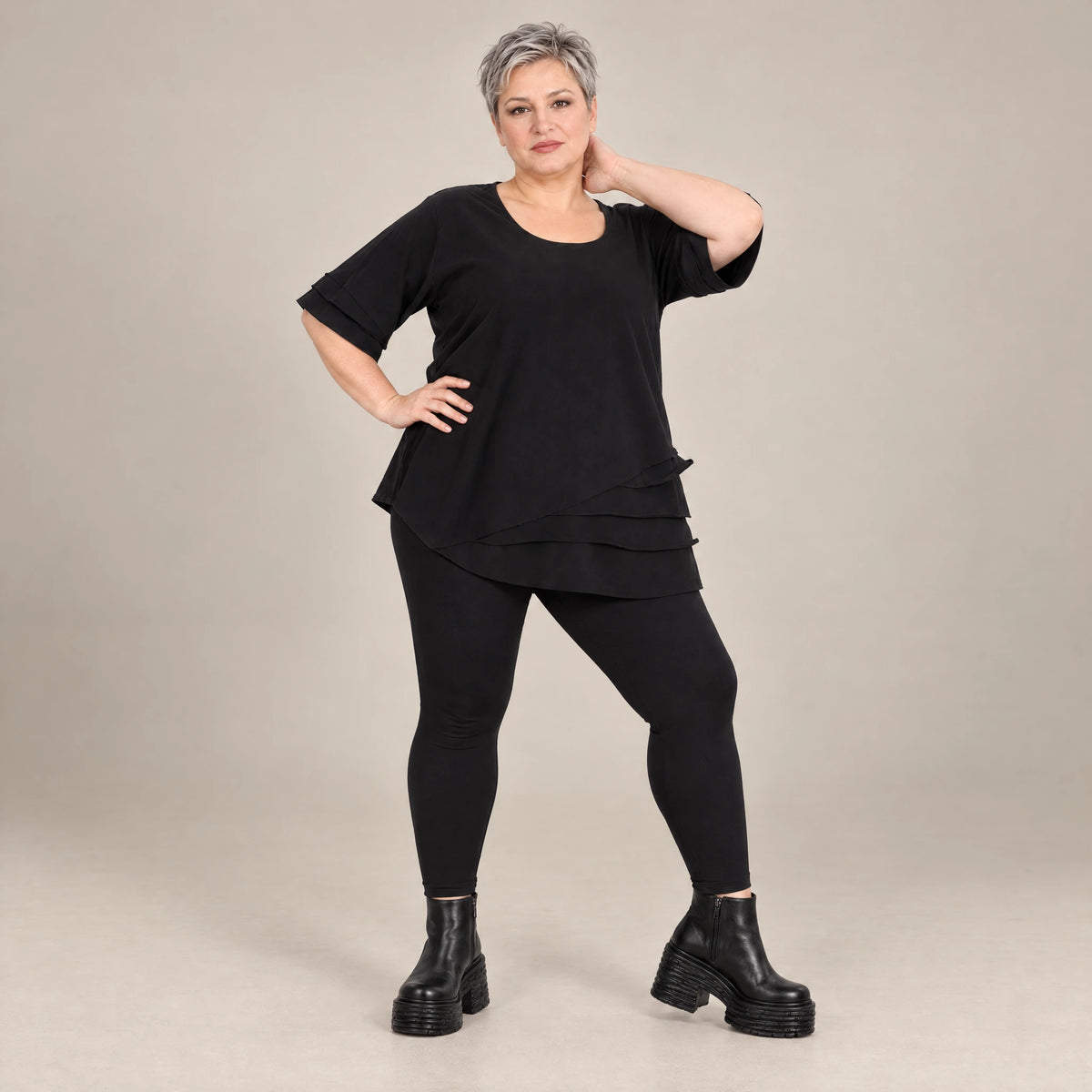 A-Form Shirt von Divas Planet aus Baumwolle, DP10182, Schwarz, Schick, Modern, Bequem