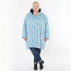 Ballonjacke blau gepunktet aus Softshell mit Kapuze warmem Polar Fleecefutter Taschen