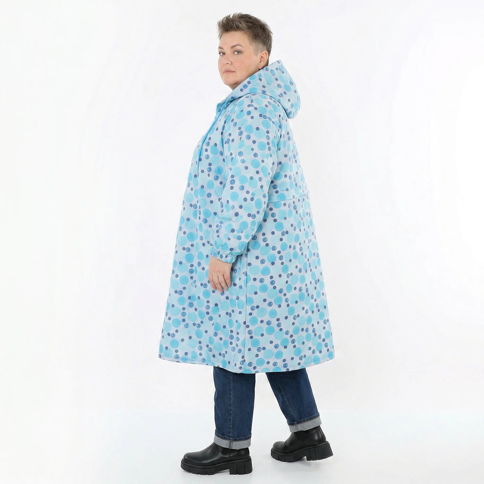 AKH Fashion Mantel in gerader Form, aus Polyester, 1515.07102, Blau/Multi, Punkte, Schick