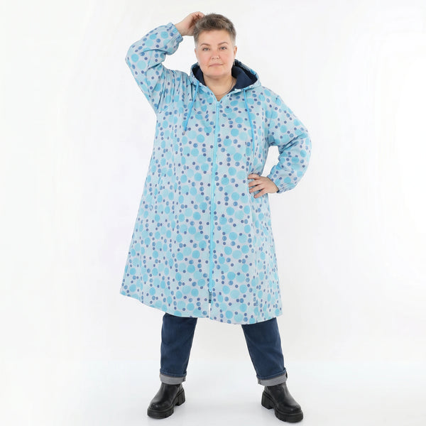 Übergangsmantel in blau multicolor mit Punkten Softshell Kapuze und Polar Fleece Futter