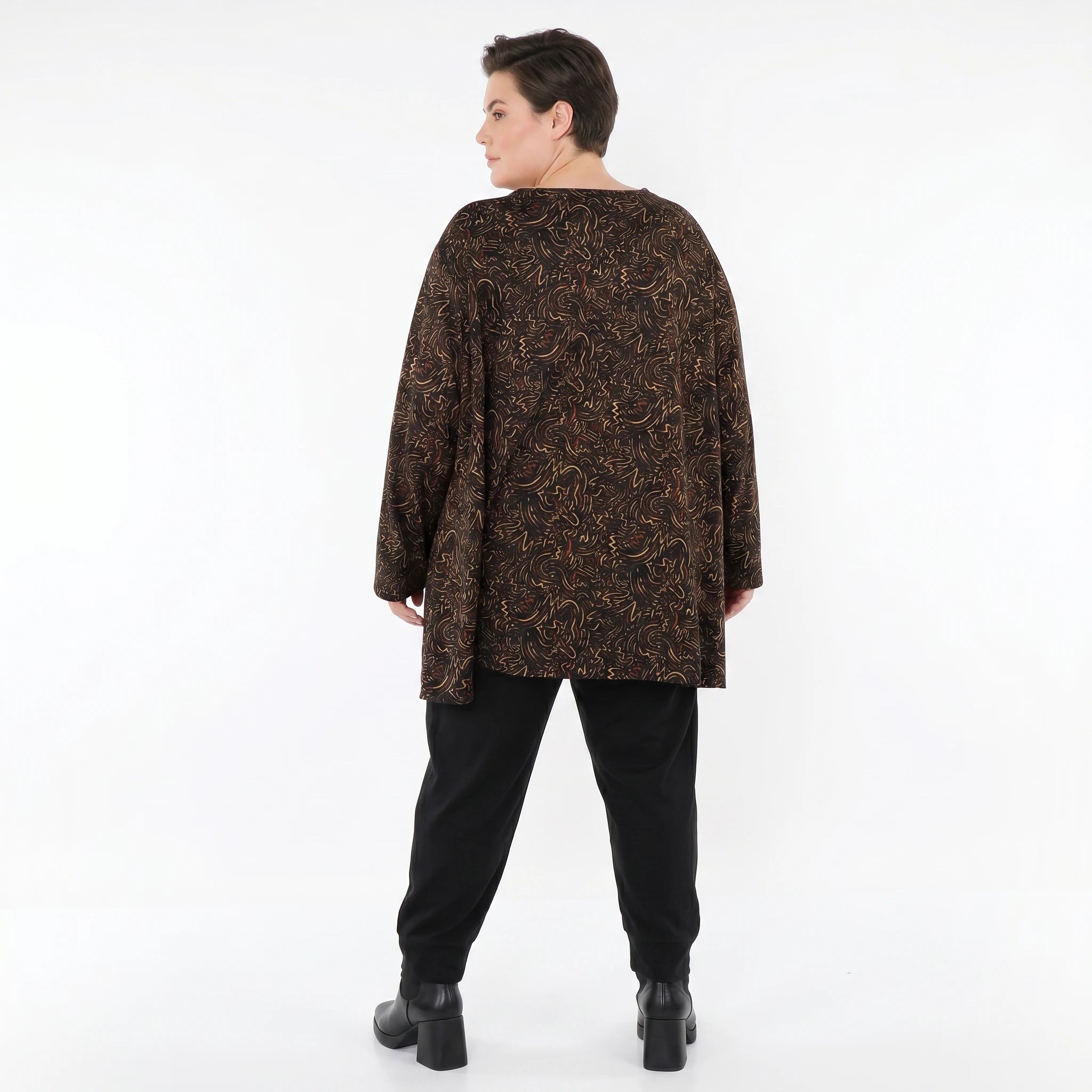 A-Form Bigshirt von AKH Fashion aus Materialmix, 1516.00593, Schwarz/Cognac/Orange, Kringel