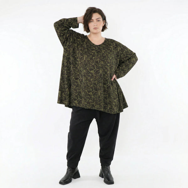 A-Form Bigshirt von AKH Fashion aus Materialmix, 1516.00593, Schwarz/Neongrün/Cognac, Schick