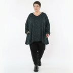 A-Form Bigshirt mit Jacquardmuster in Schwarz Petrol Grün V-Ausschnitt und Nahttaschen