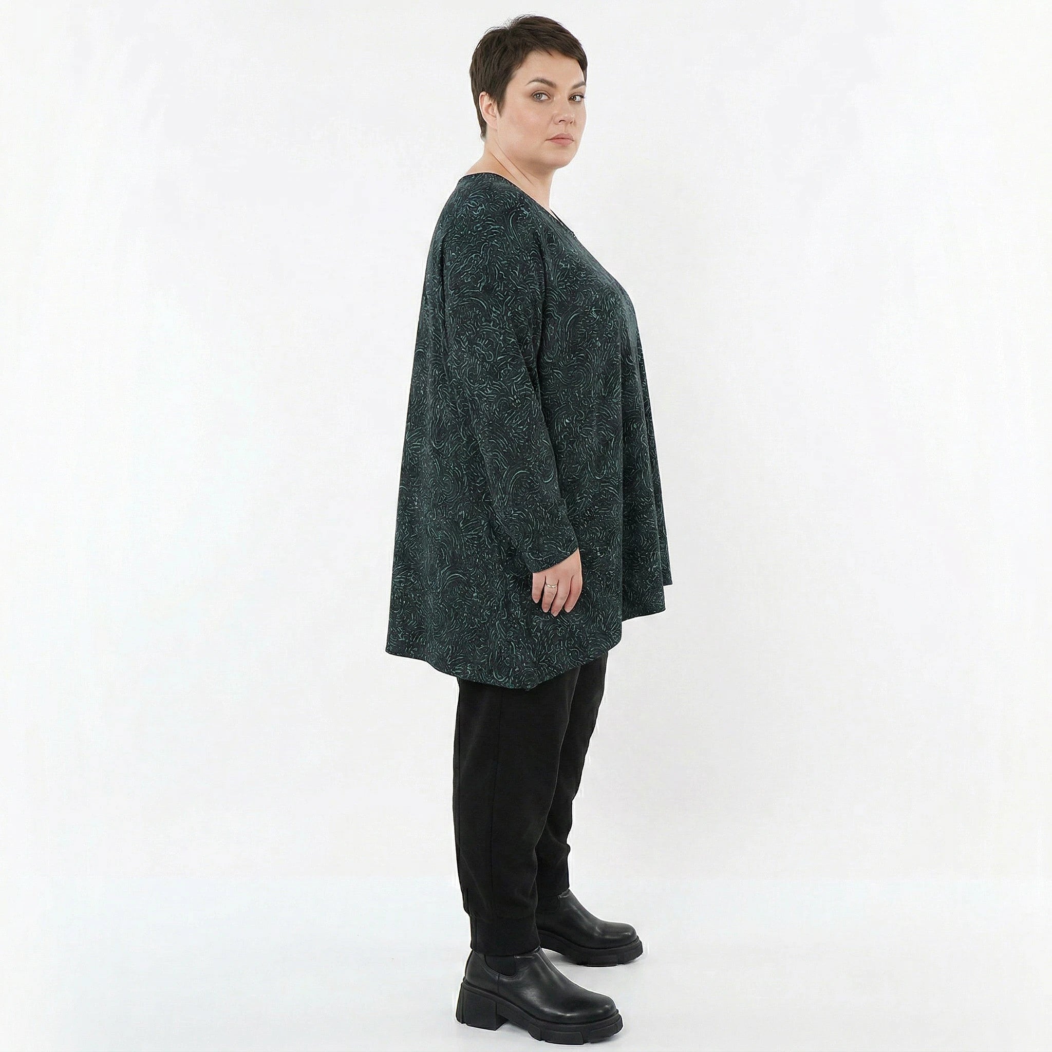 A-Form Bigshirt von AKH Fashion aus Materialmix, 1516.00593, Schwarz/Petrol/Grün, Kringel