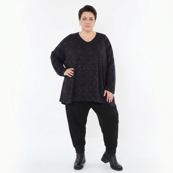 A-Form Bigshirt von AKH Fashion aus Materialmix, 1516.00593, Schwarz/Violett/Grau, Kringel