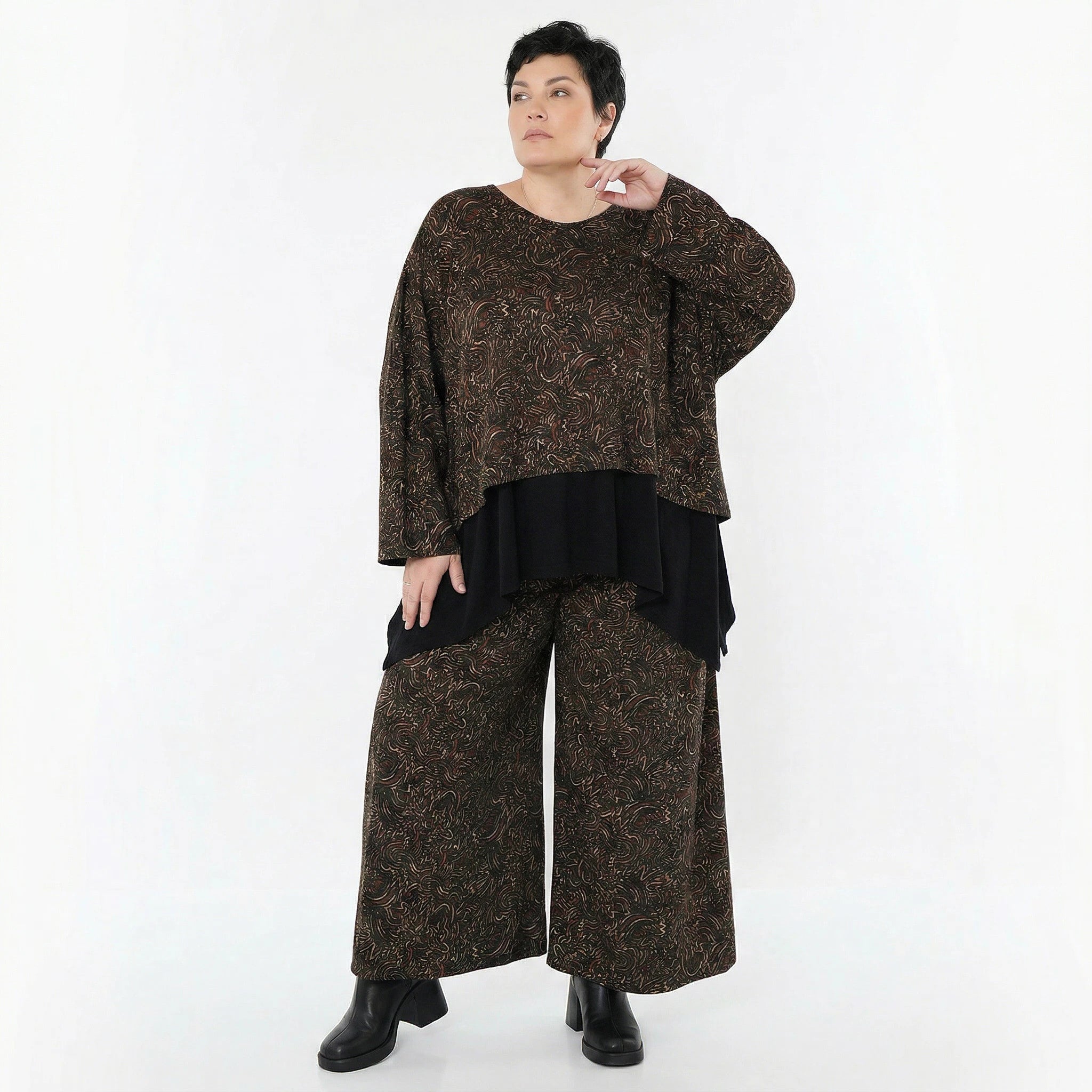 Marlene Hose von AKH Fashion aus Materialmix, 1516.02063, Schwarz/Cognac/Orange, Kringel