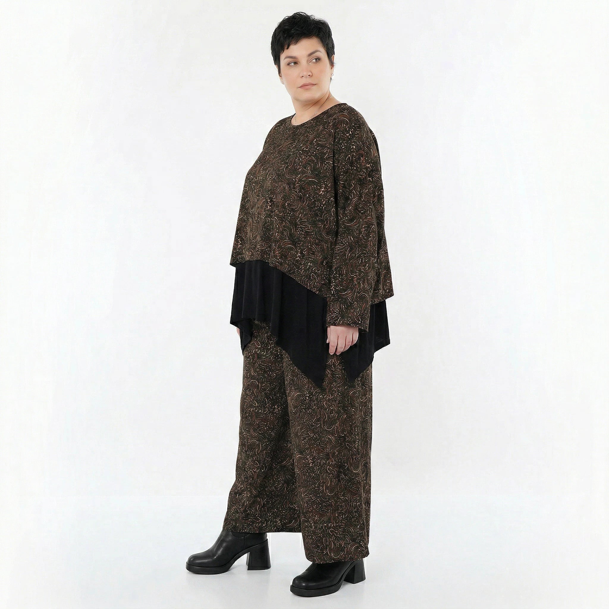 Marlene Hose von AKH Fashion aus Materialmix, 1516.02063, Schwarz/Cognac/Orange, Kringel
