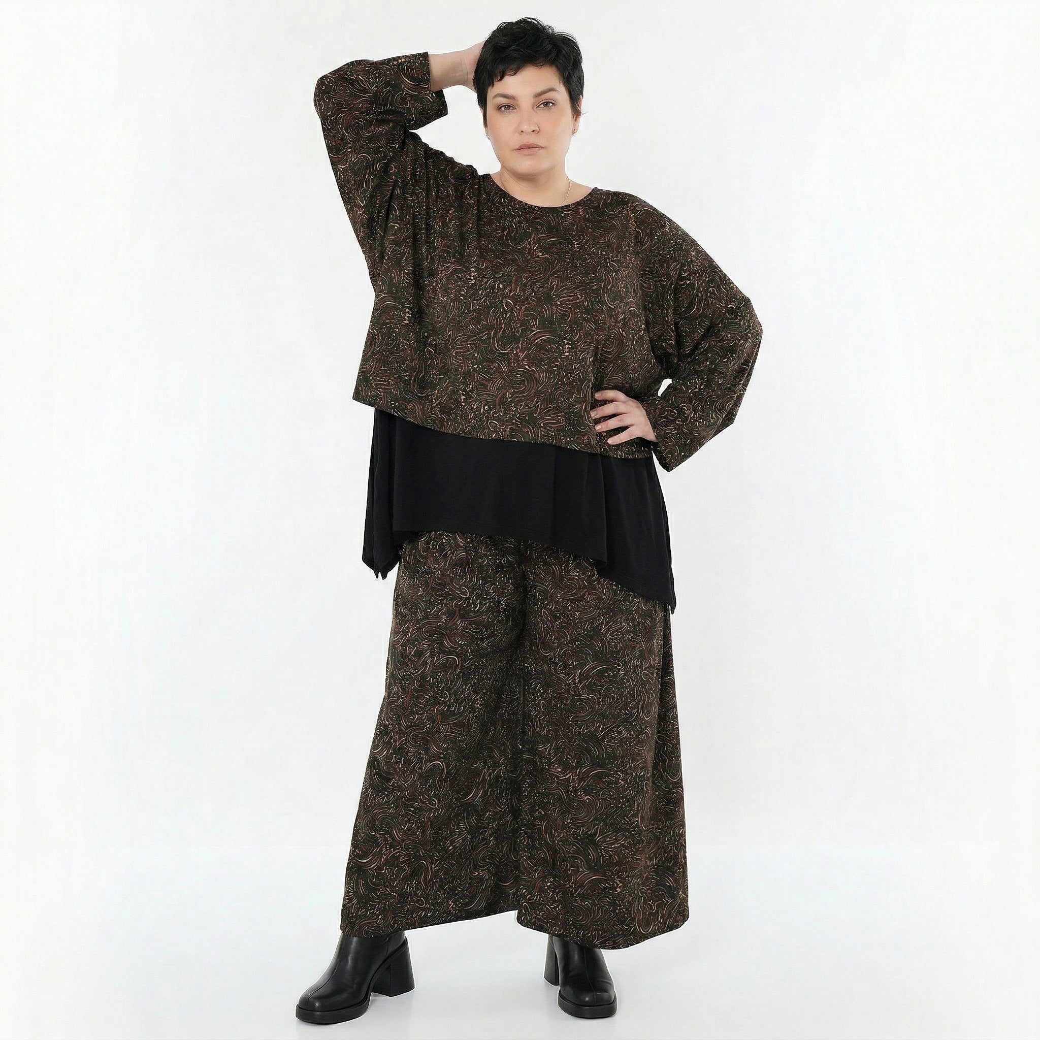 Marlene Hose von AKH Fashion aus Materialmix, 1516.02063, Schwarz/Cognac/Orange, Kringel
