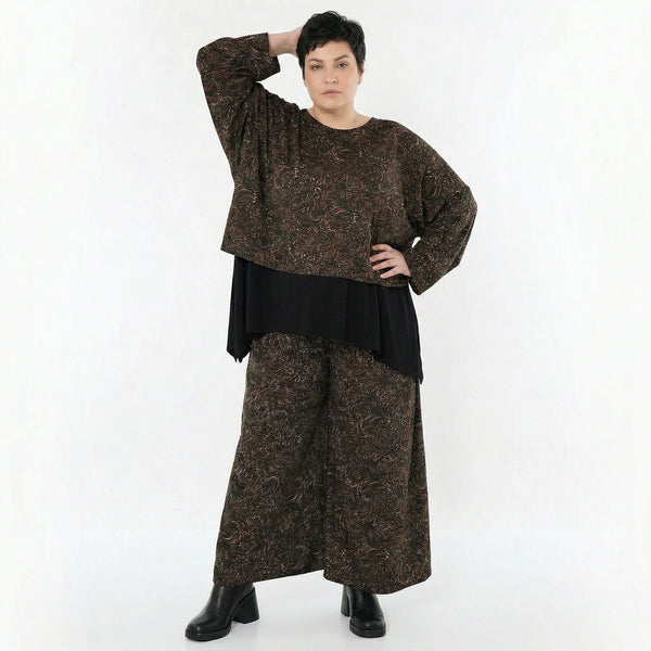 Marlene Hose von AKH Fashion aus Materialmix, 1516.02063, Schwarz/Cognac/Orange, Kringel