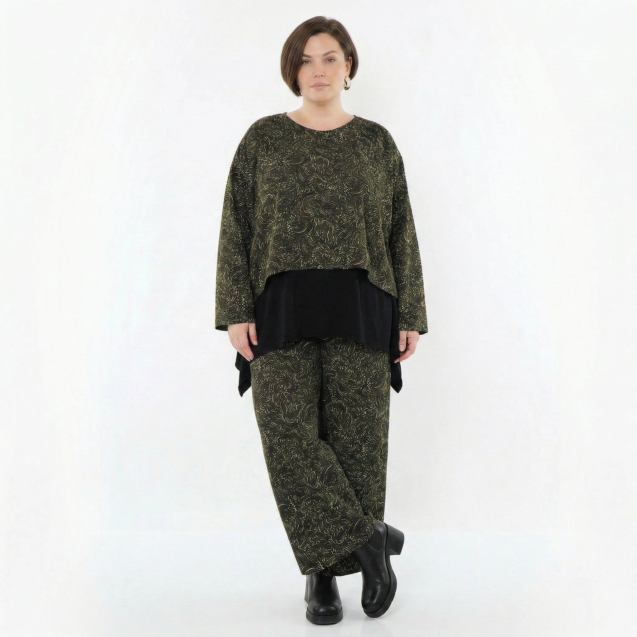 AKH Fashion Überwurf in kastiger Form, aus Materialmix, 1516.06048, Schwarz/Neongrün/Cognac