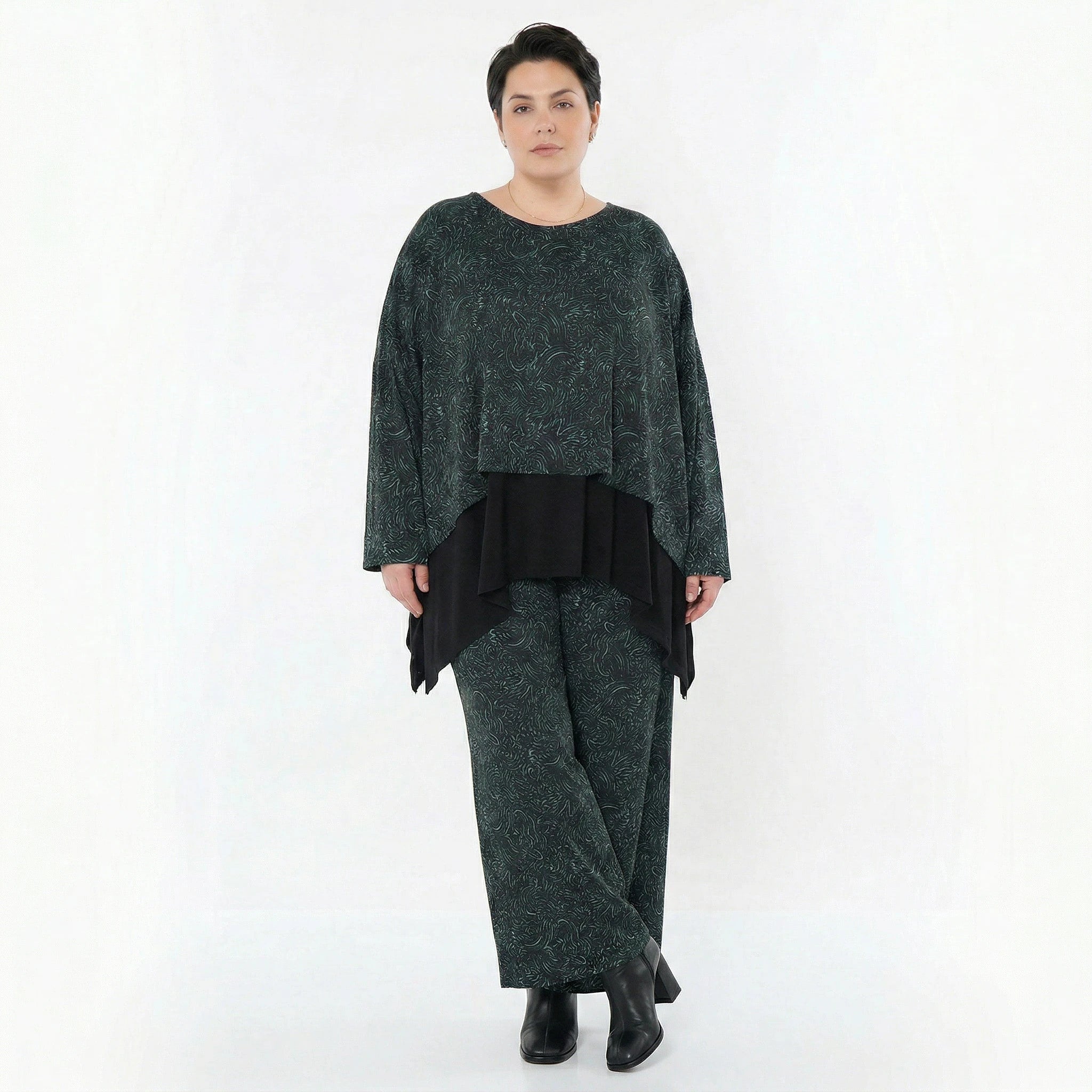 Marlene Hose von AKH Fashion aus Materialmix, 1516.02063, Schwarz/Petrol/Grün, Kringel