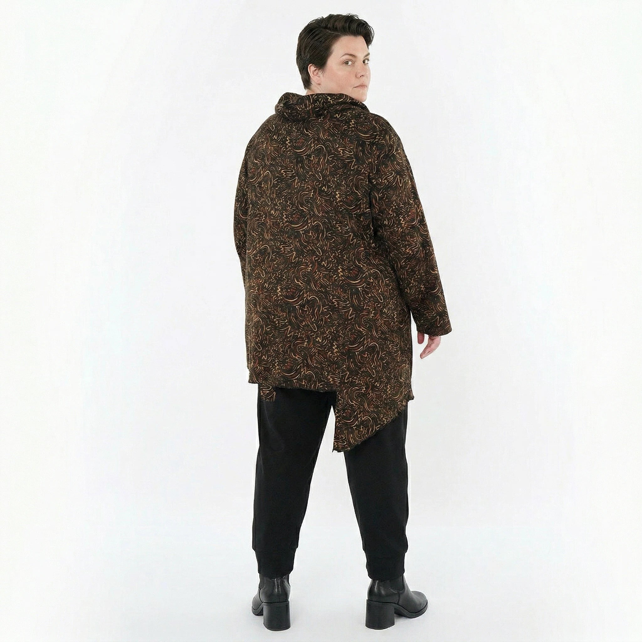 AKH Fashion Bigshirt in asymmetrischer Form, aus Materialmix, 1516.06061, Cognac