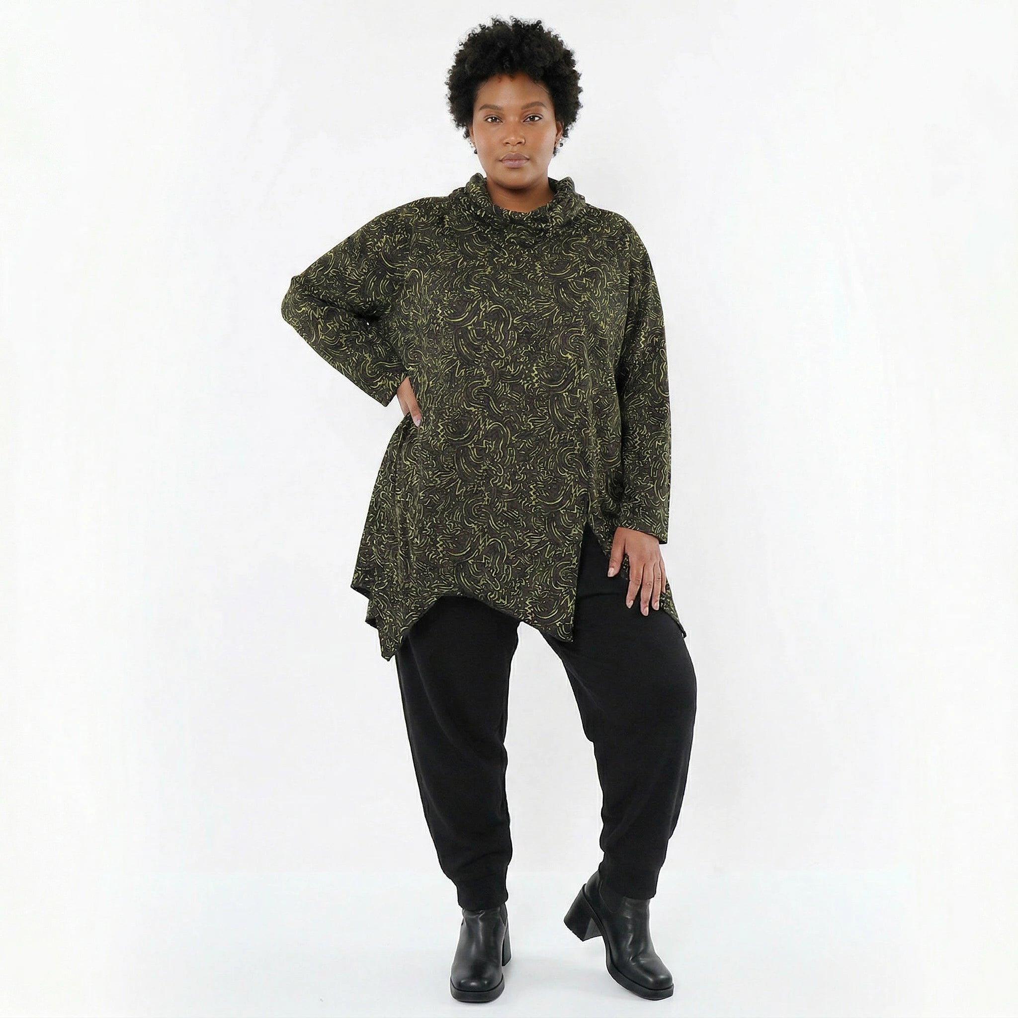 AKH Fashion Bigshirt in asymmetrischer Form, aus Materialmix, 1516.06061, Neongrün
