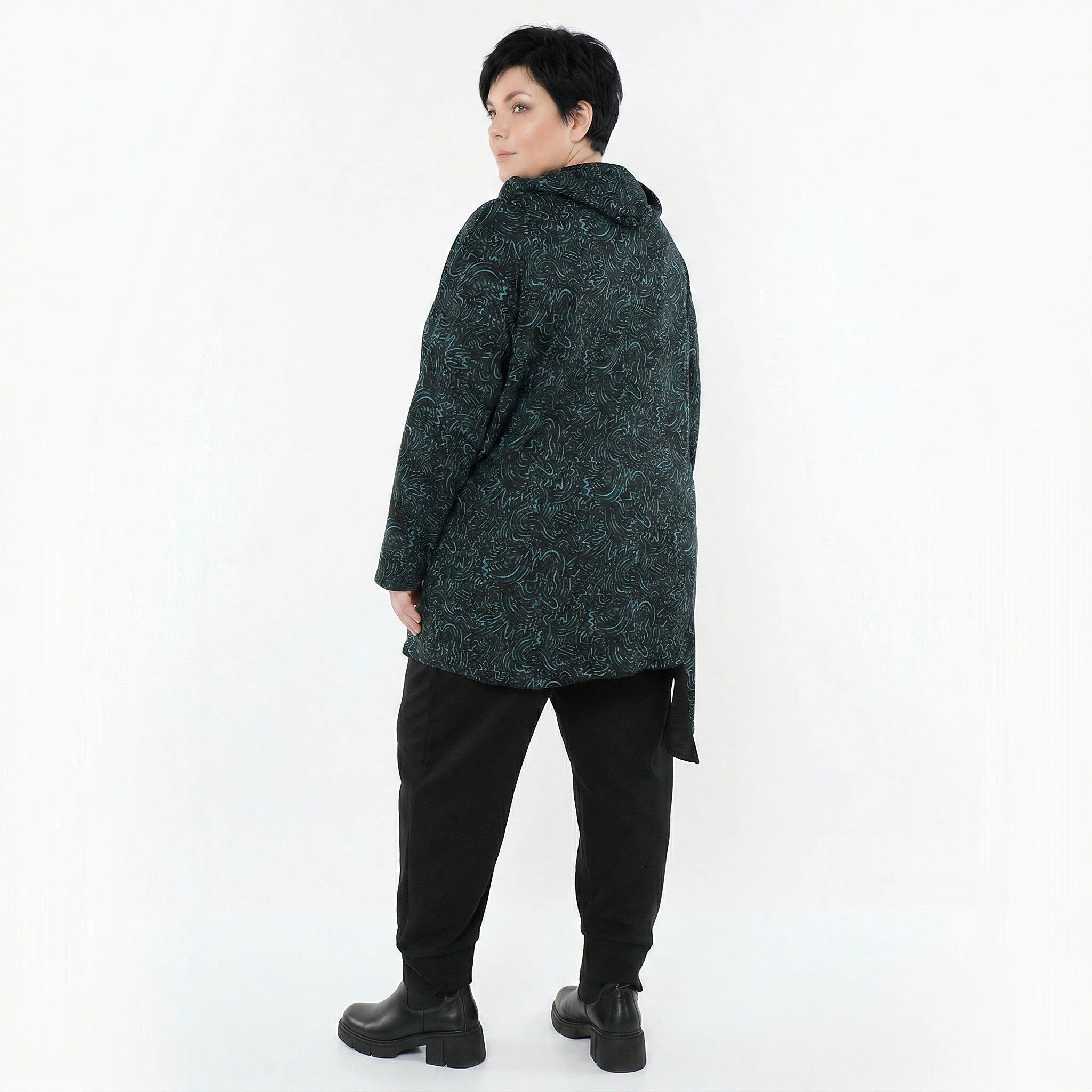 AKH Fashion Bigshirt in asymmetrischer Form, aus Materialmix, 1516.06061, Petrol
