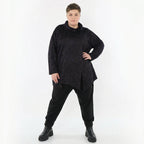 Asymmetrisches Jacquardshirt in Schwarz Violett Grau mit Rollkragen und Kringelmuster