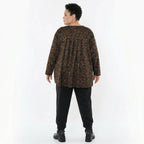 Jacquardshirt in Schwarzcognacorange mit Rundhals Langarm und Kellerfalten Stretch weich