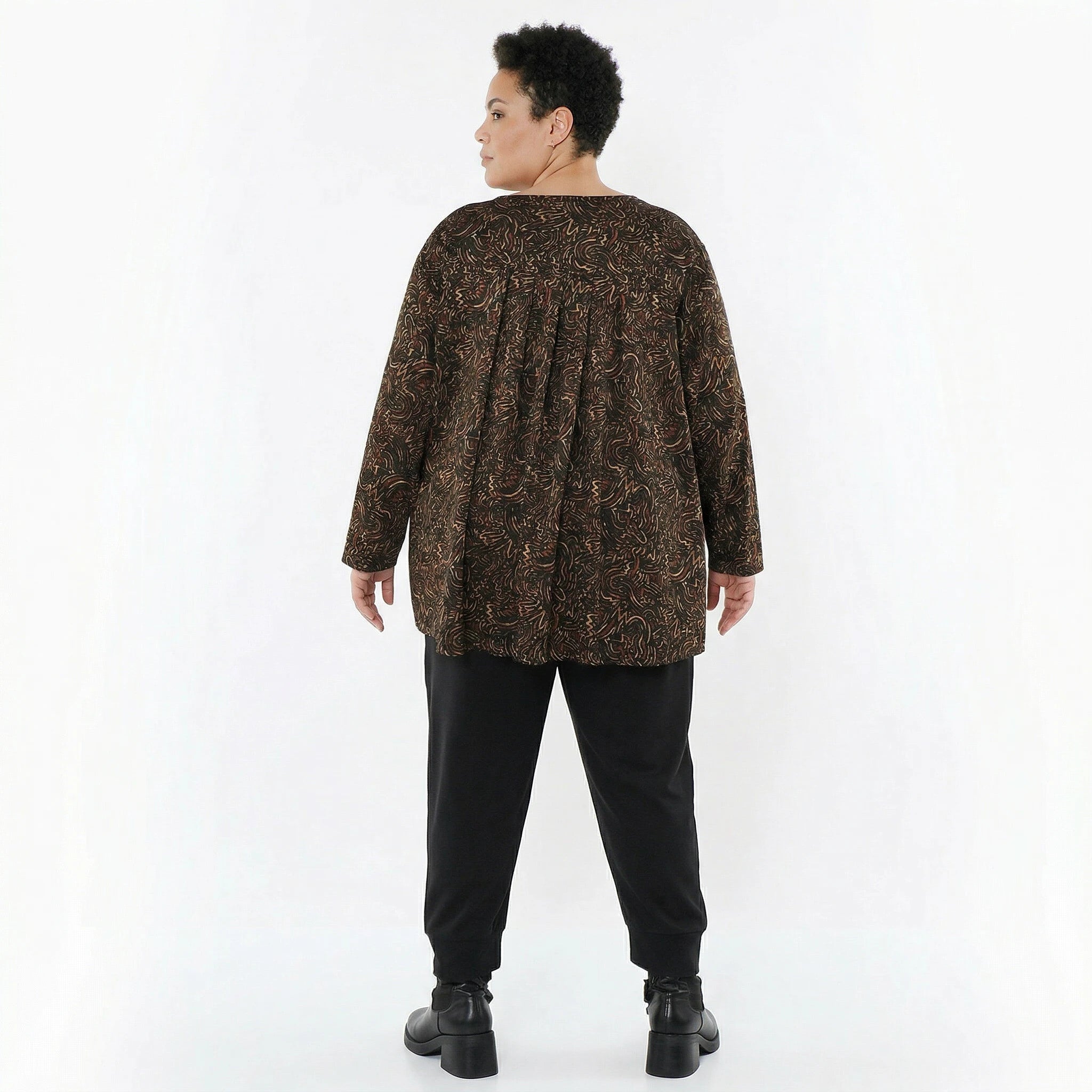 AKH Fashion Bigshirt in gerundeter Form, aus Materialmix, 1516.06815, Cognac