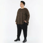 Jacquardshirt in Schwarzcognacorange mit Rundhals Langarm und Kellerfalten Stretch weich