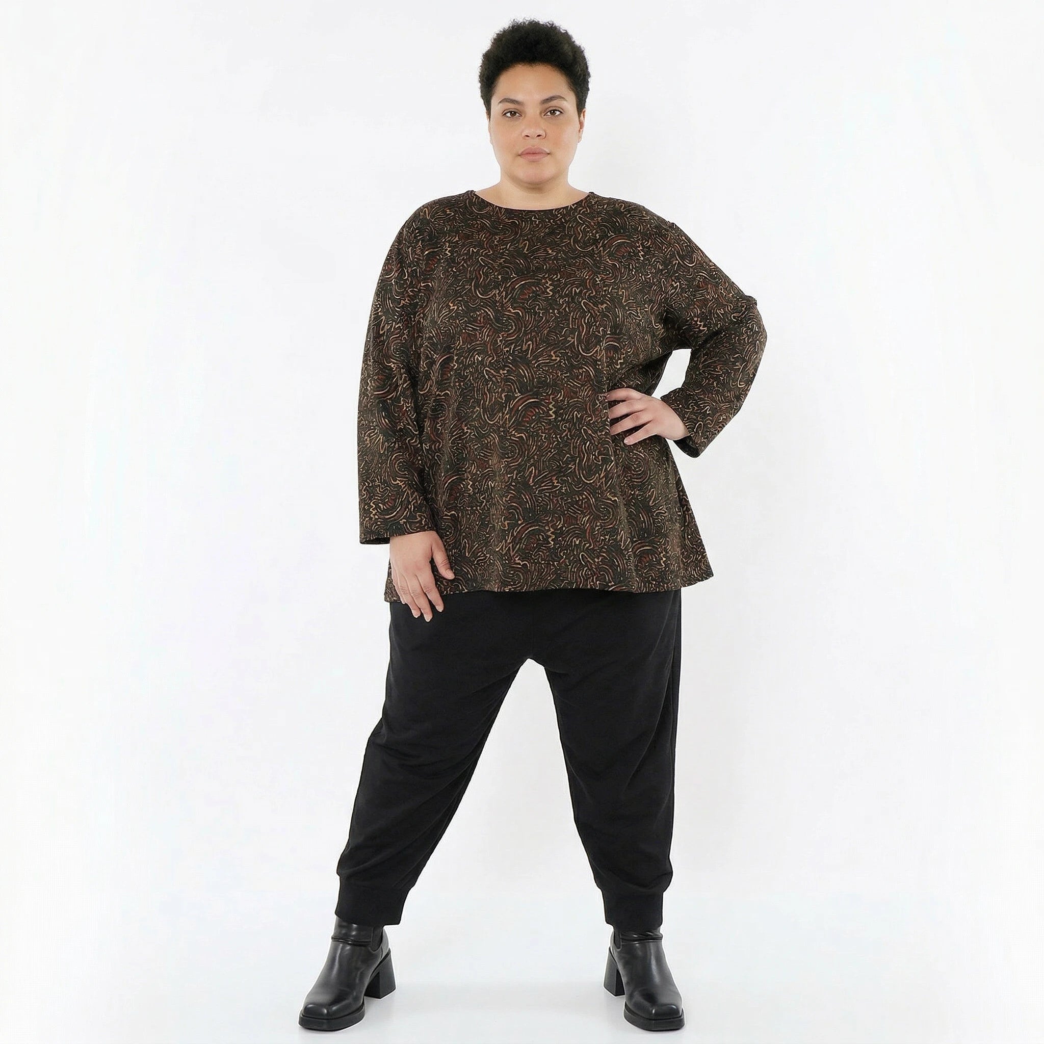 AKH Fashion Bigshirt in gerundeter Form, aus Materialmix, 1516.06815, Cognac