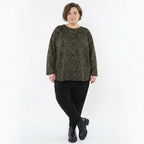 Jacquard Langarmshirt in Schwarz Neongrün und Cognac mit Kringelmuster und Kellerfalten