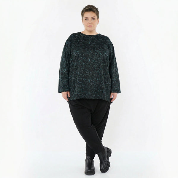 AKH Fashion Bigshirt in gerundeter Form, aus Materialmix, 1516.06815, Petrol