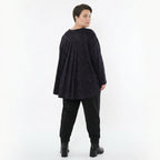 Jacquardshirt in schwarzviolettgrau mit Kringelmuster Stretch Rundhals und Kellerfalten