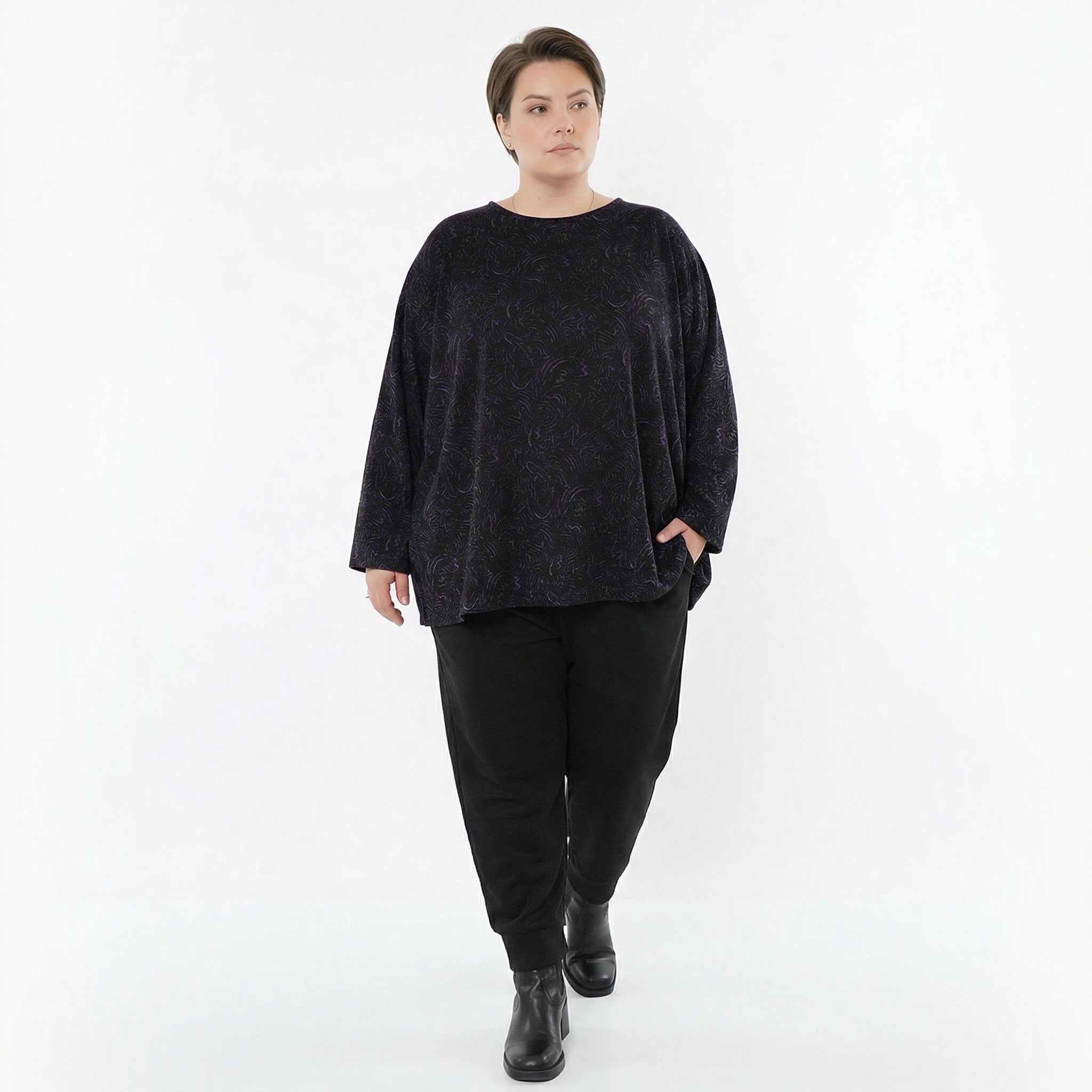 AKH Fashion Bigshirt in gerundeter Form, aus Materialmix, 1516.06815, Violett
