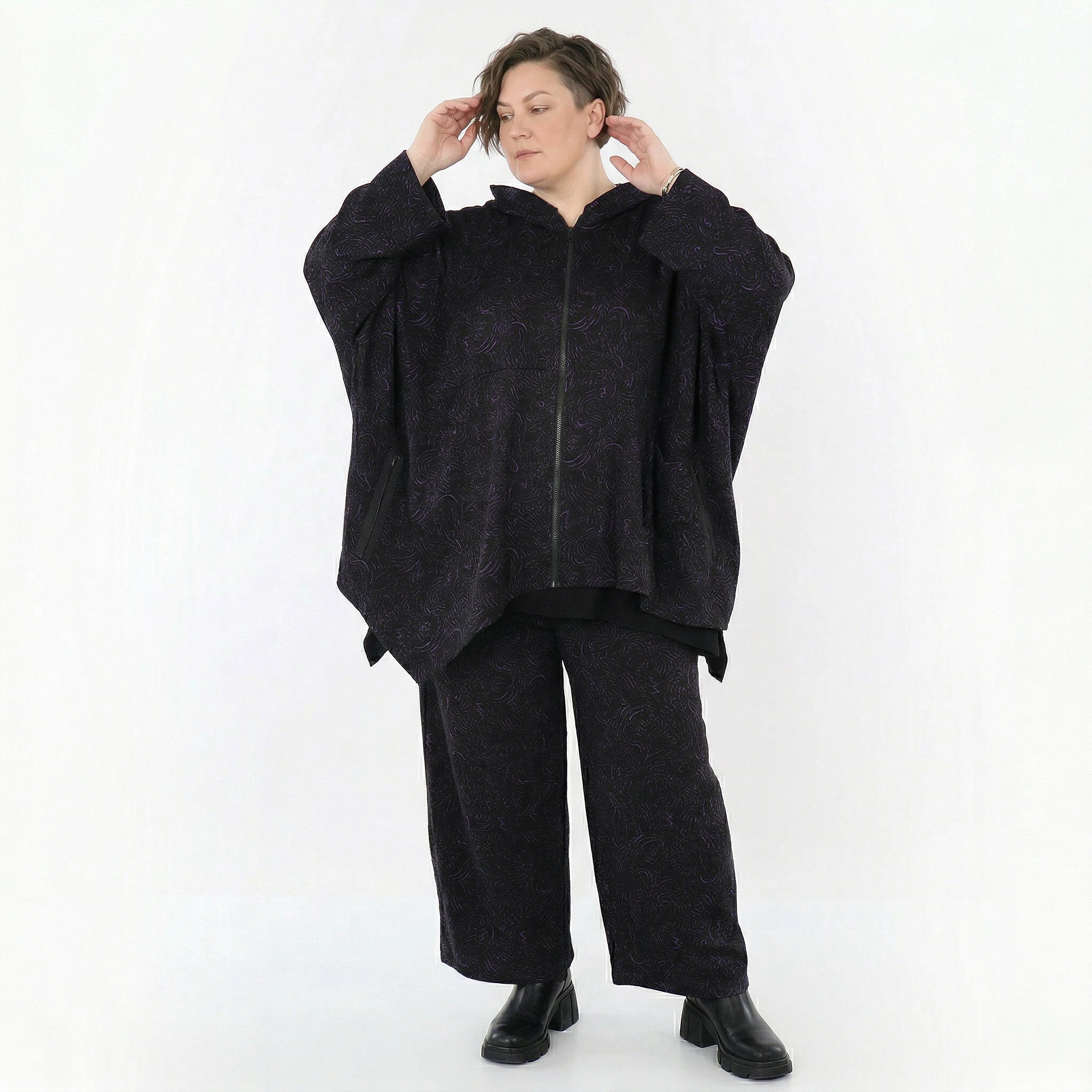 AKH Fashion Jacke in kastiger Form, aus Materialmix, 1516.07076, Violett