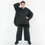 Weite Marlenehose aus Jacquard in schwarz petrol grün mit Kringelmuster und Flügeltaschen