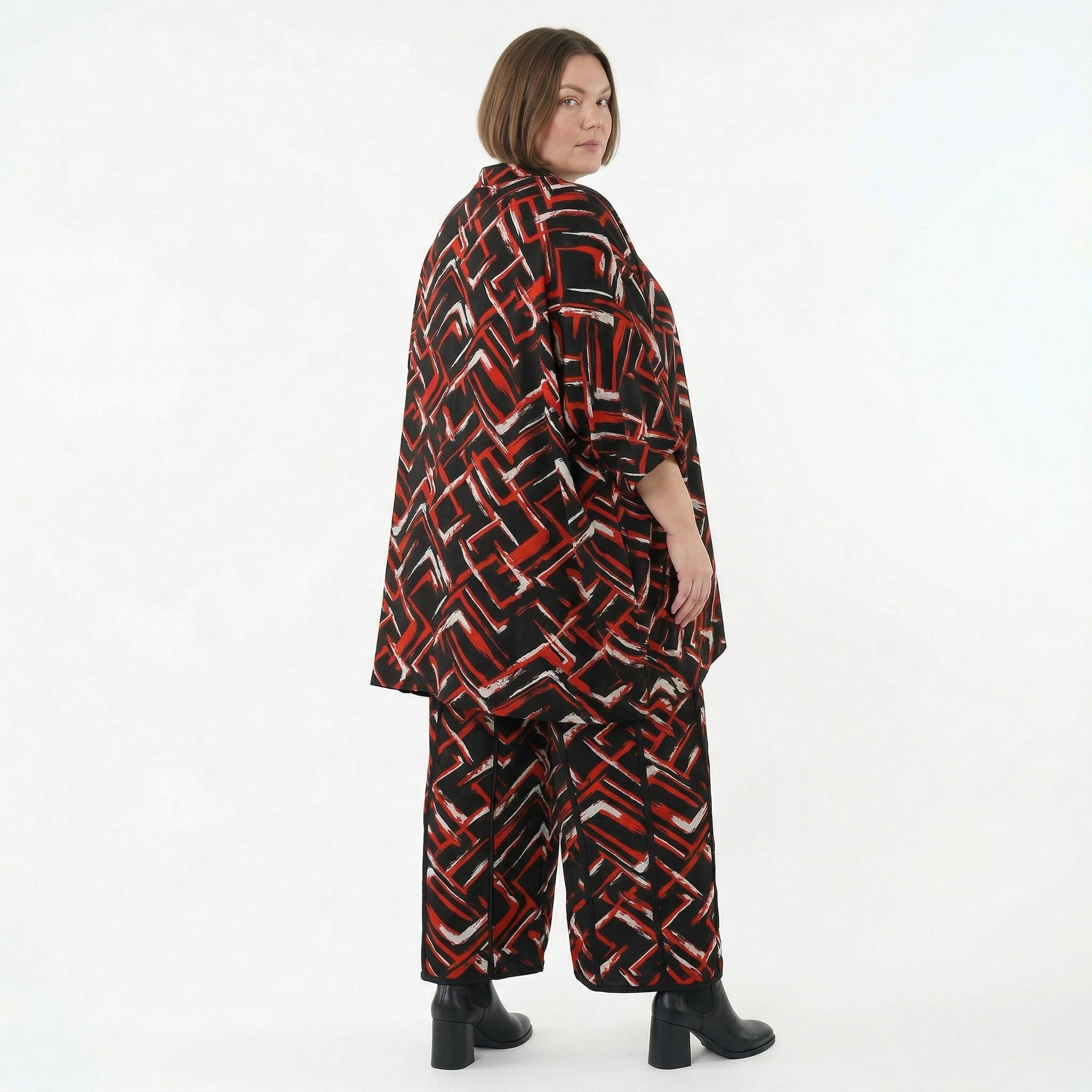 A-Form Jacke von AKH Fashion aus Viskose, 1517.07116, Schwarz/Rot/Weiß, Pinselstrich
