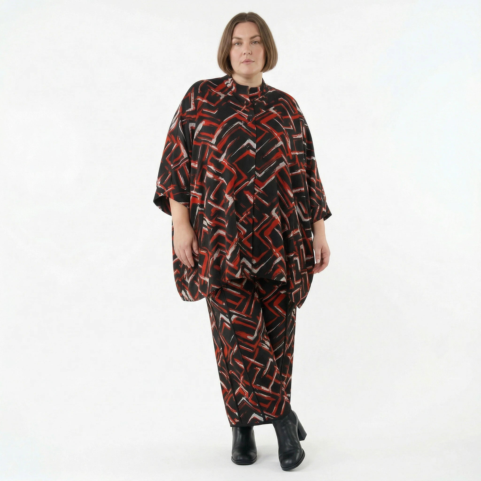 A-Form Jacke von AKH Fashion aus Viskose, 1517.07116, Schwarz/Rot/Weiß, Pinselstrich