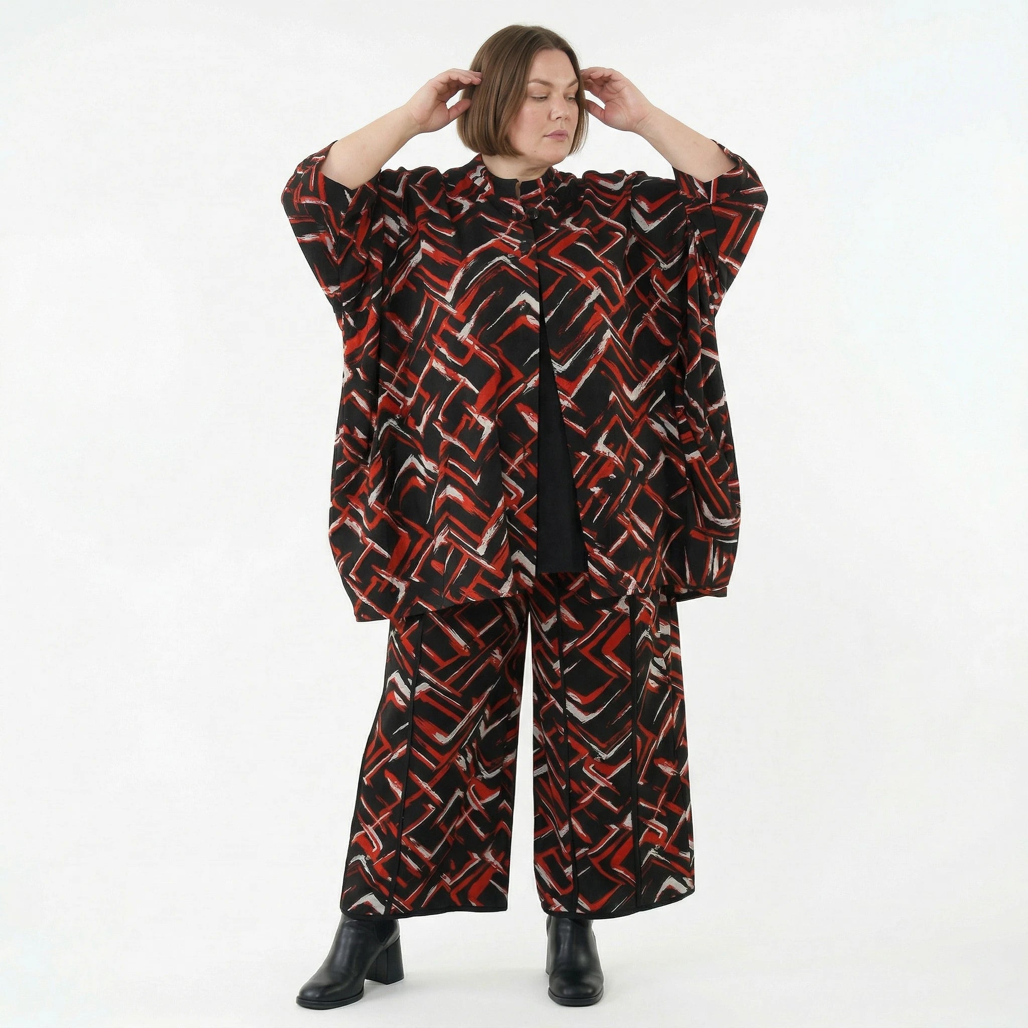 A-Form Jacke von AKH Fashion aus Viskose, 1517.07116, Schwarz/Rot/Weiß, Pinselstrich