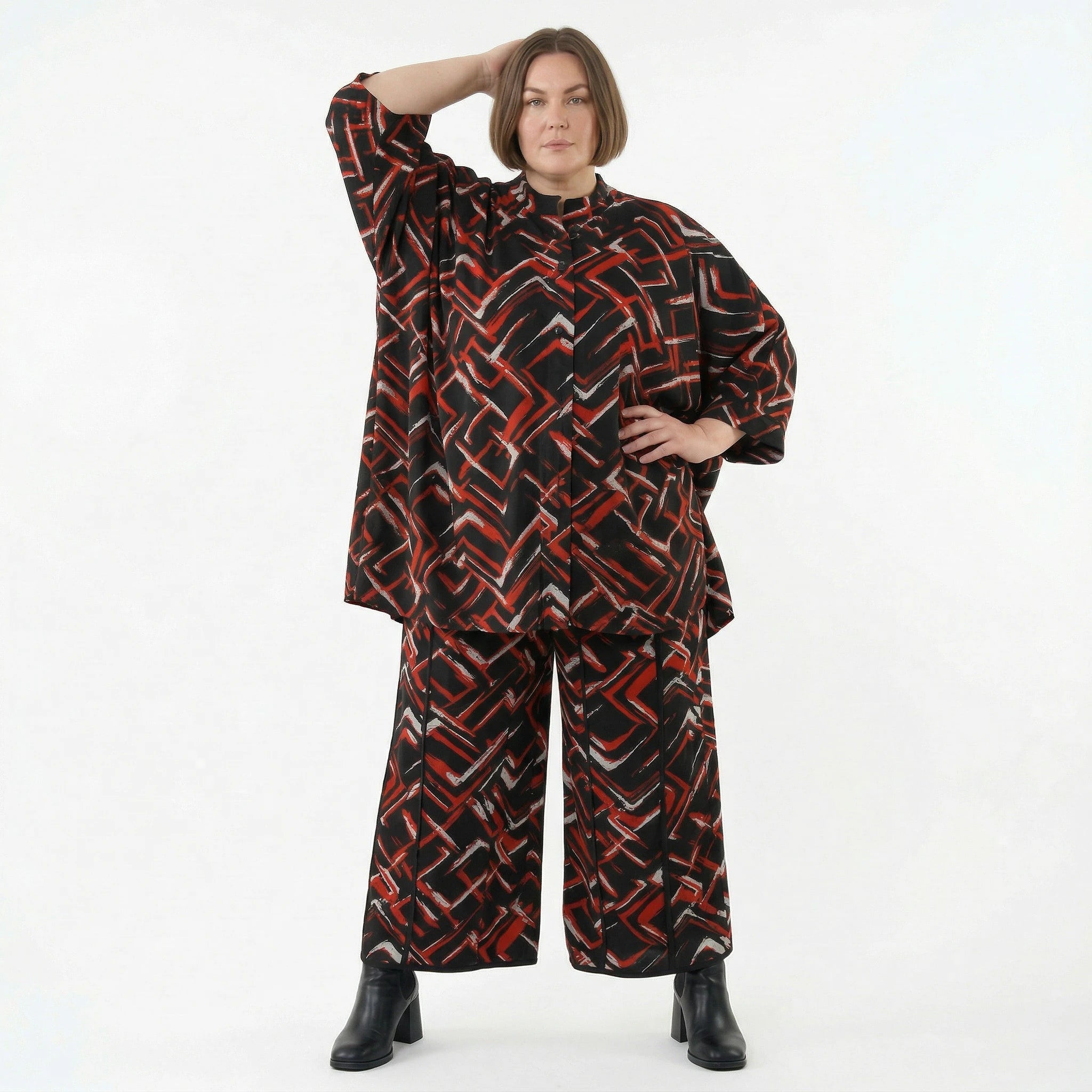 A-Form Jacke von AKH Fashion aus Viskose, 1517.07116, Schwarz/Rot/Weiß, Pinselstrich