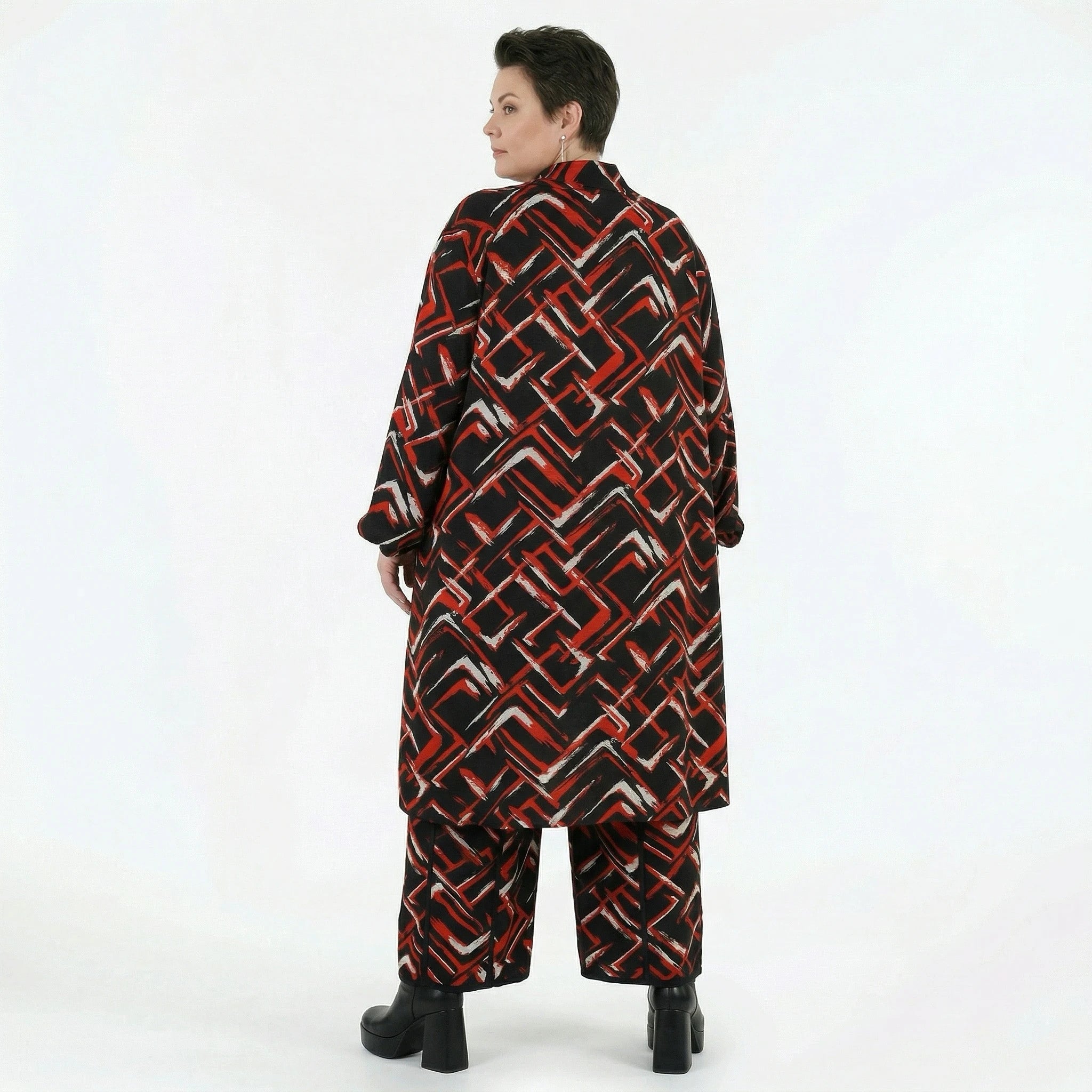 AKH Fashion Jacke in Vokuhila-Form, aus Viskose, 1517.07119, Schwarz/Rot/Weiß, Schick