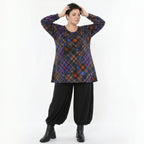 Feinstrickshirt in multicolor Karomuster Glockenform Langarm mit Rundhalsausschnitt leicht