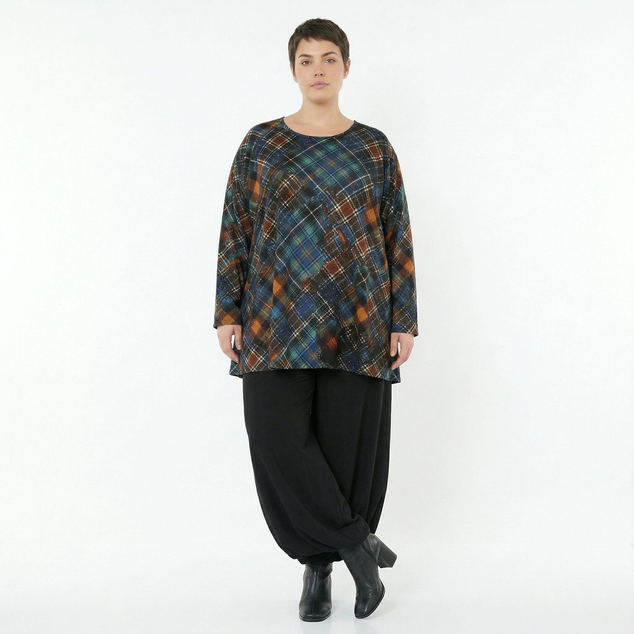 AKH Fashion Bigshirt in Glocken-Form, aus Viskose, 1518.01892, Multicolor/Grün, Kariert, Schick