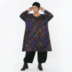 Feinstrickshirt in herbstlichem Multicolor Karo A-Form mit Rundhals und langen Ärmeln