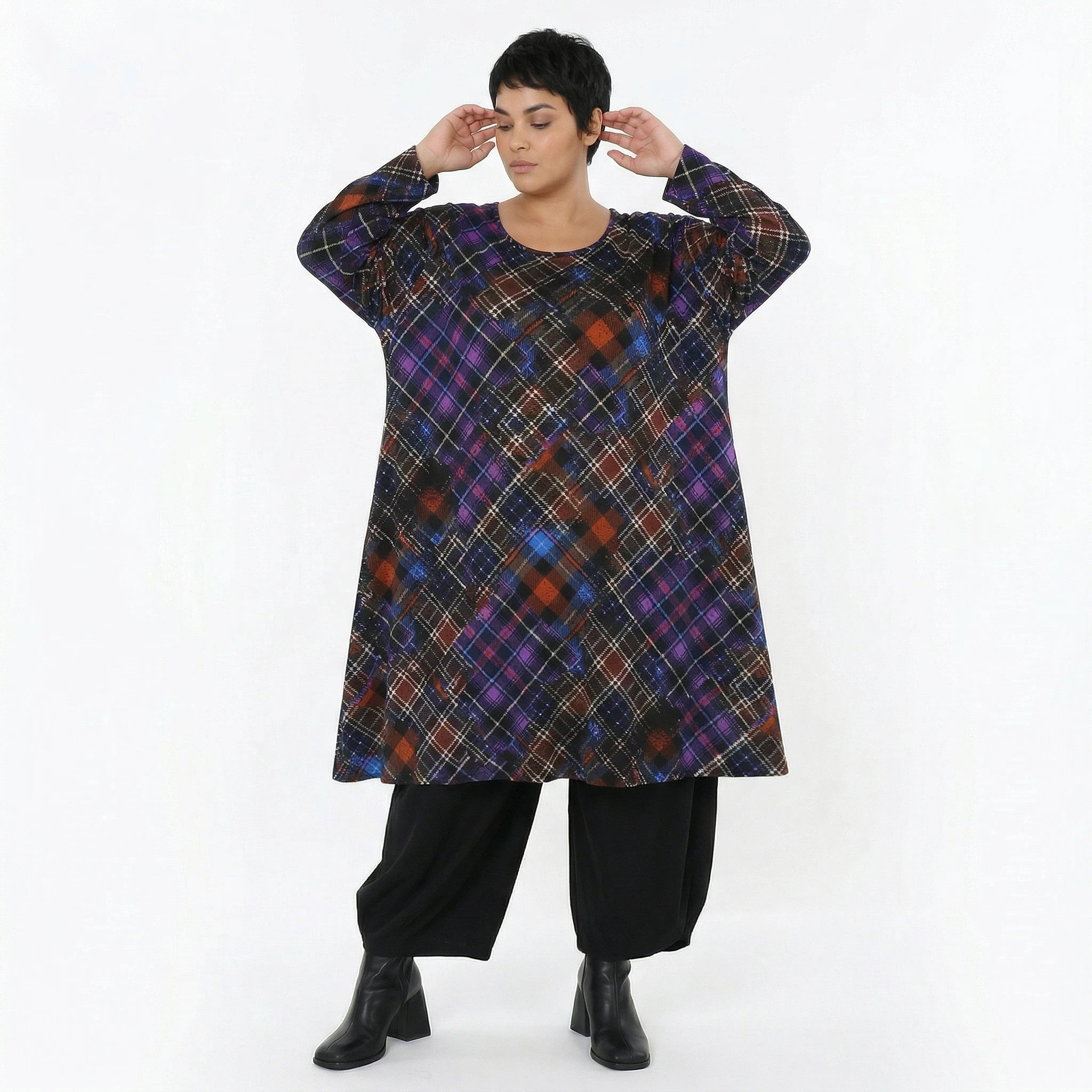 A-Form Bigshirt von AKH Fashion aus Viskose, 1518.02666, Multicolor/Blau, Kariert, Ausgefallen