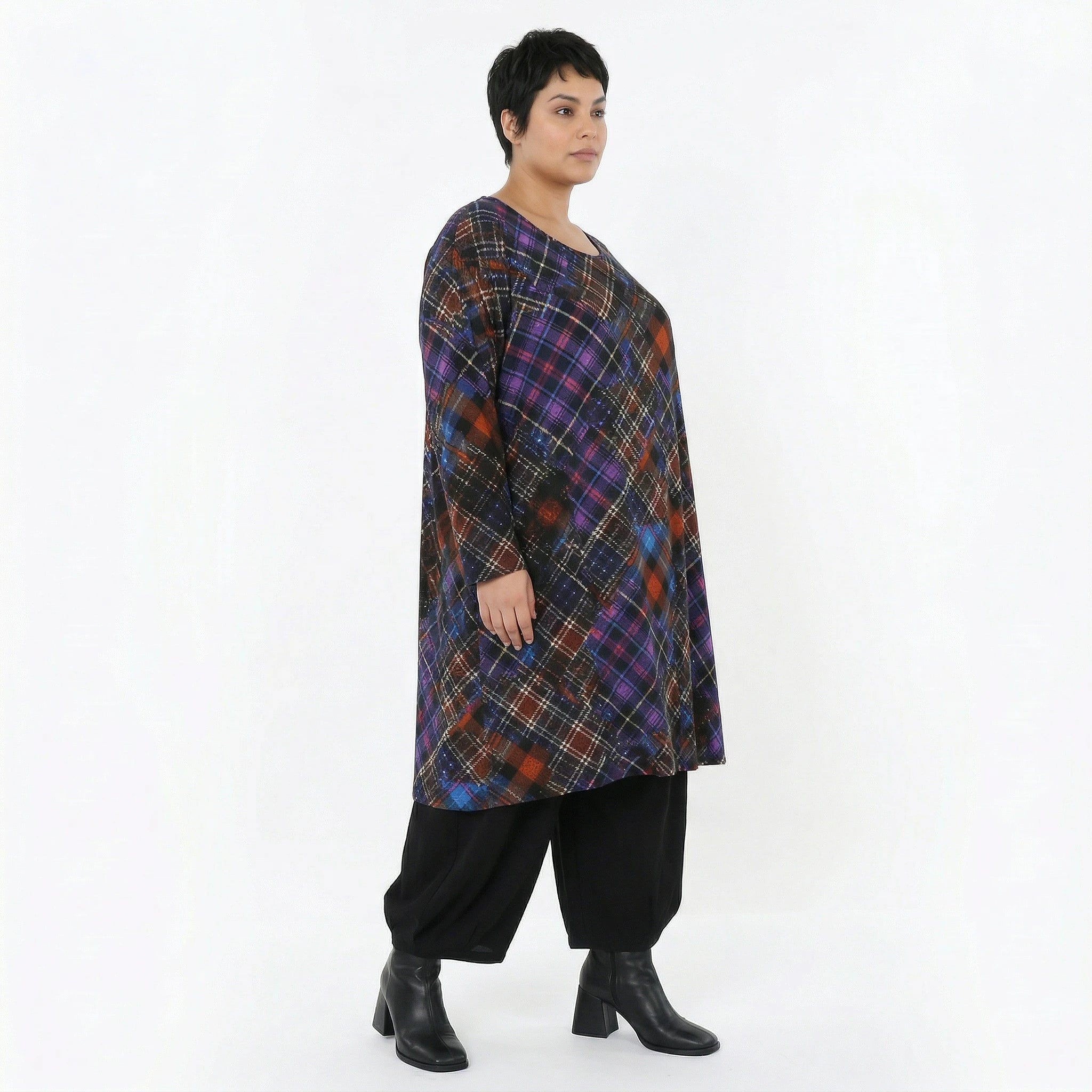 A-Form Bigshirt von AKH Fashion aus Viskose, 1518.02666, Multicolor/Blau, Kariert, Ausgefallen