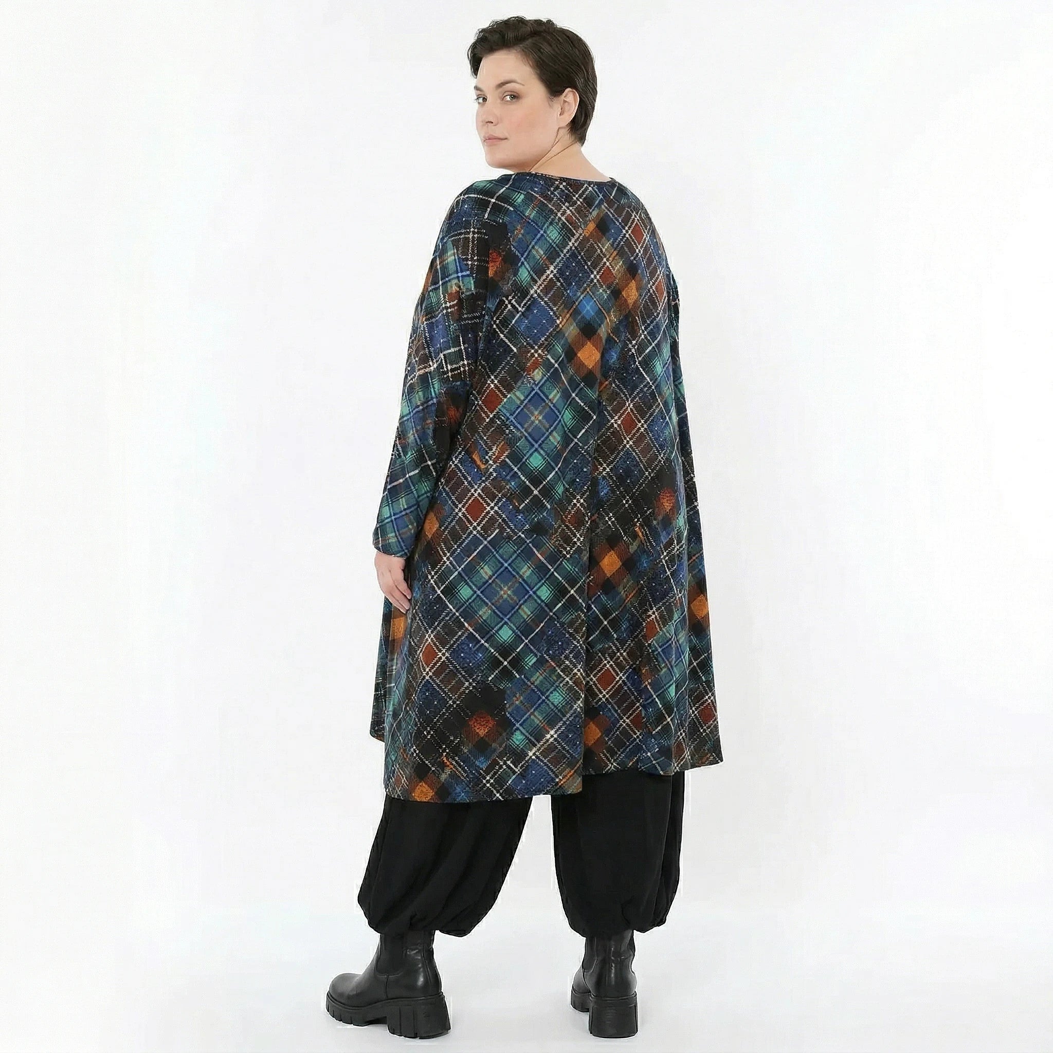 A-Form Bigshirt von AKH Fashion aus Viskose, 1518.02666, Multicolor/Grün, Kariert, Ausgefallen