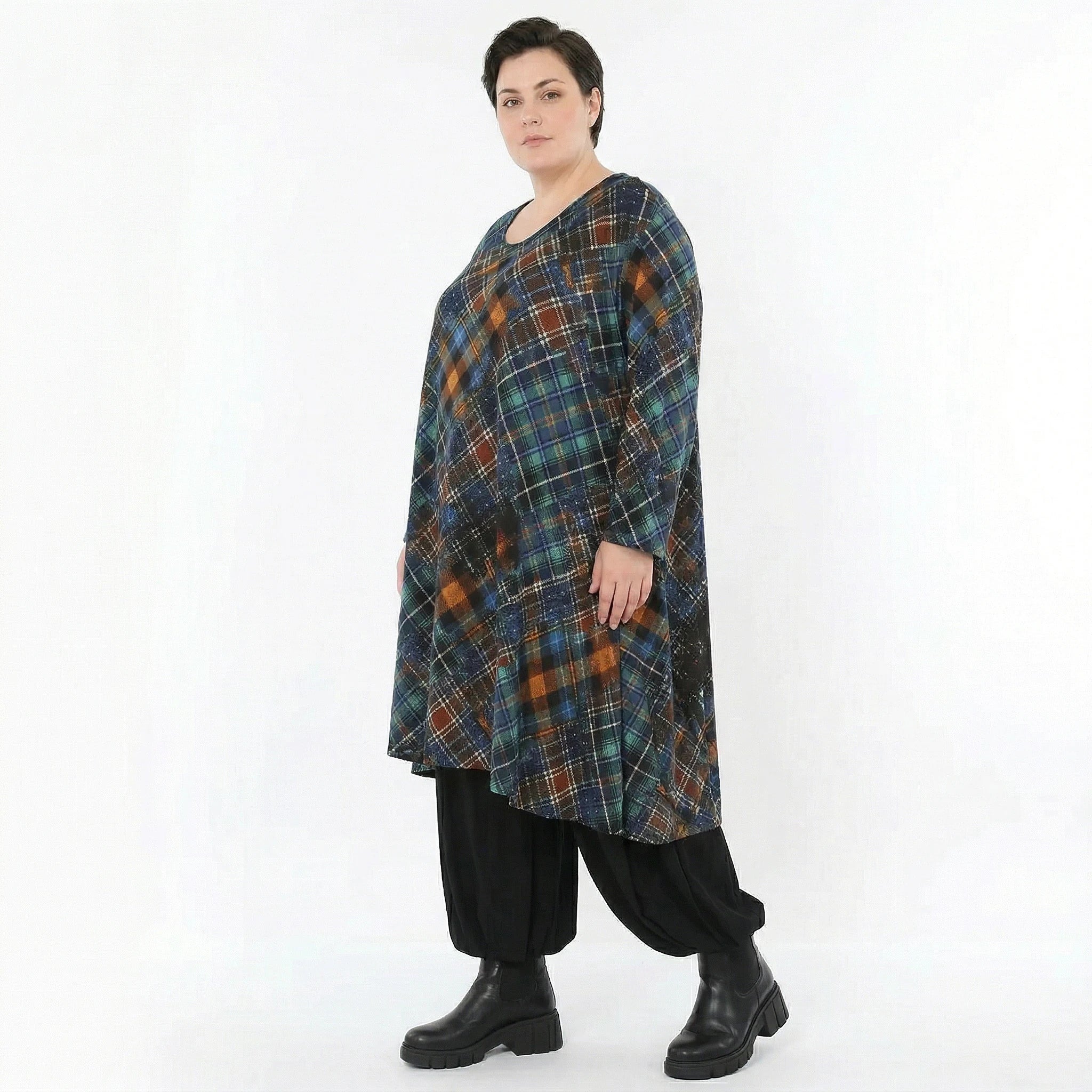 A-Form Bigshirt von AKH Fashion aus Viskose, 1518.02666, Multicolor/Grün, Kariert, Ausgefallen