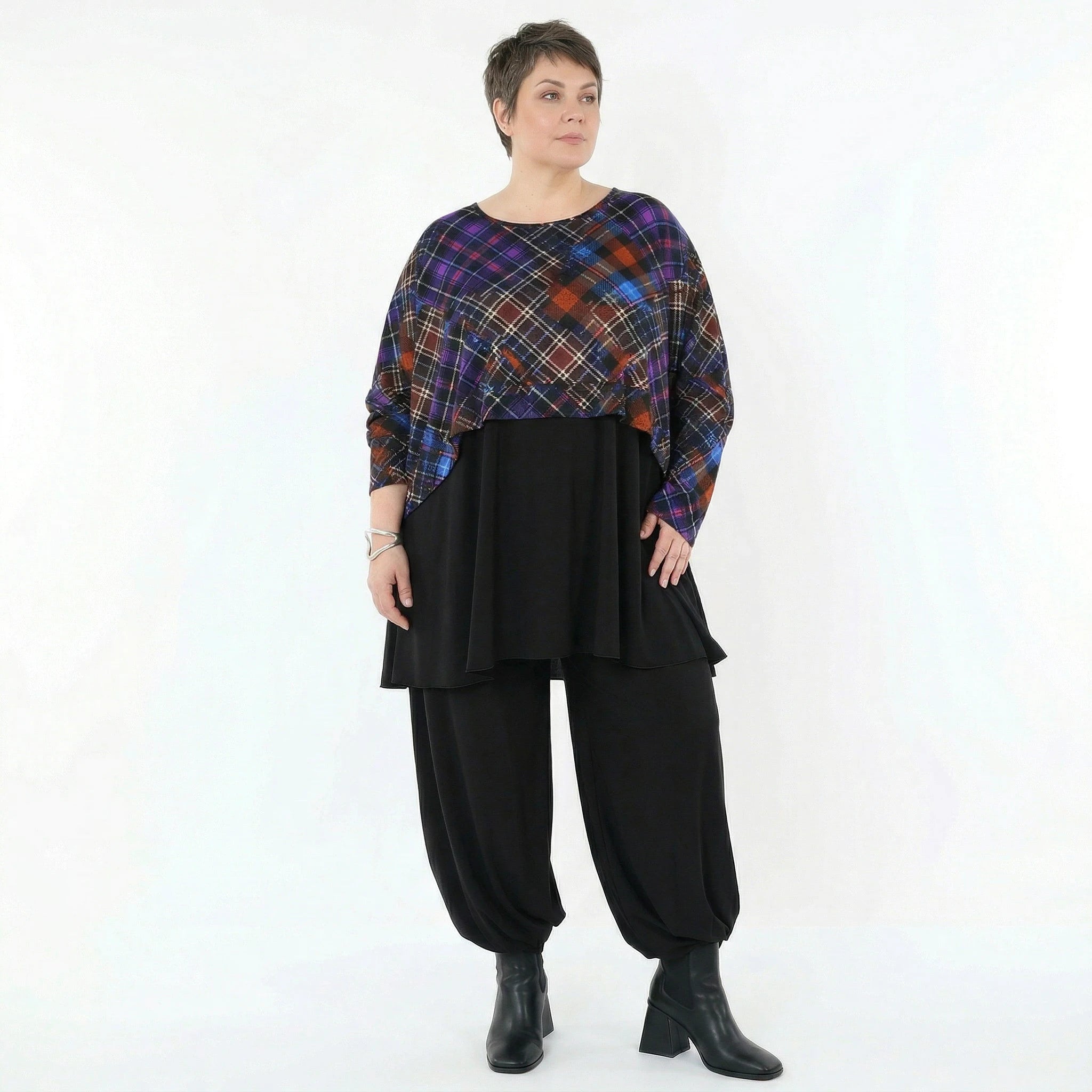 AKH Fashion Überwurf in kastiger Form, aus Viskose, 1518.07011, Multicolor/Blau, Kariert