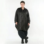 Schwarze Ballonjacke aus veganem Lederimitat mit Stehkragen und tiefen Nahttaschen