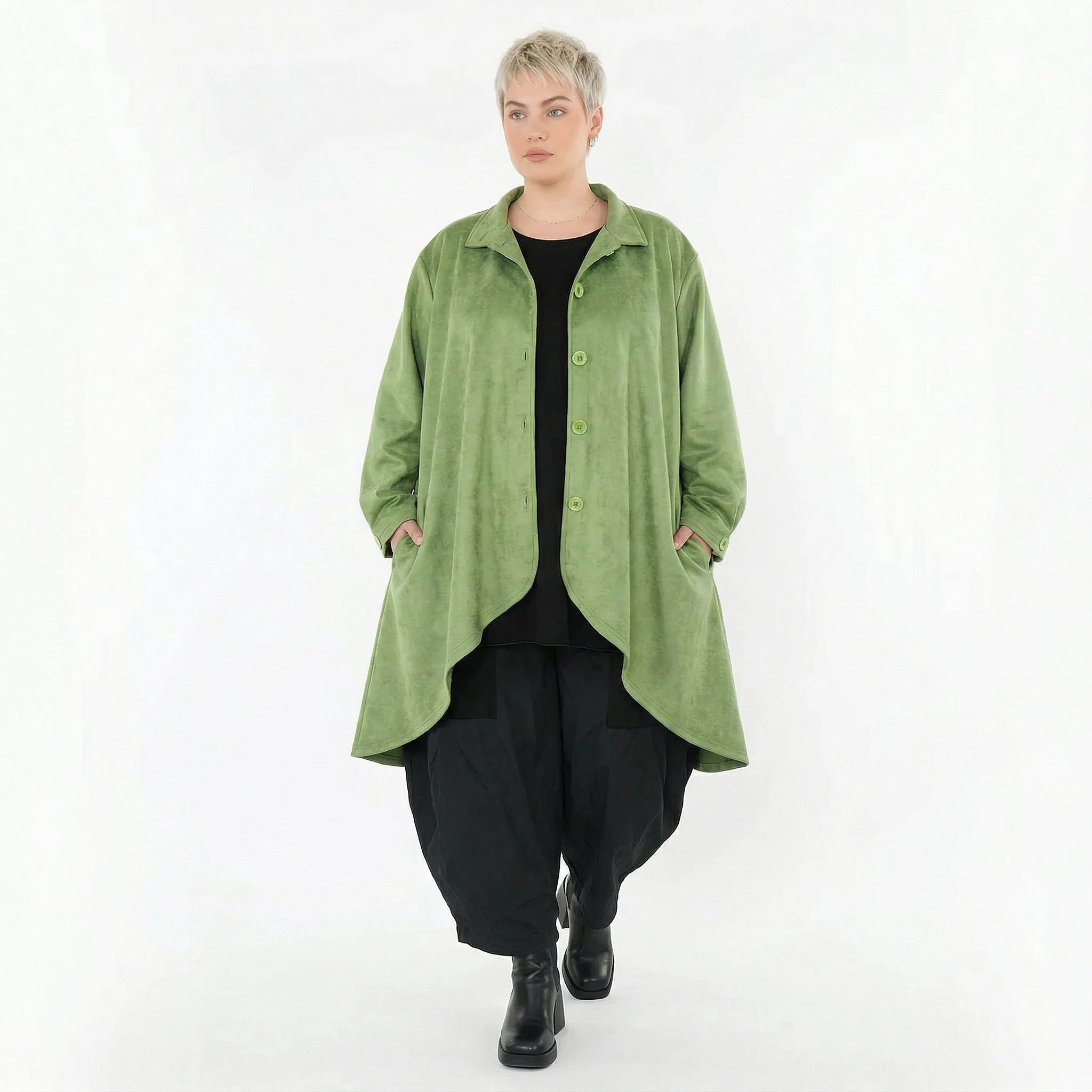 AKH Fashion Jacke in Vokuhila-Form, aus Polyester, 1520.07119, Grün, Ausgefallen, Zeitlos