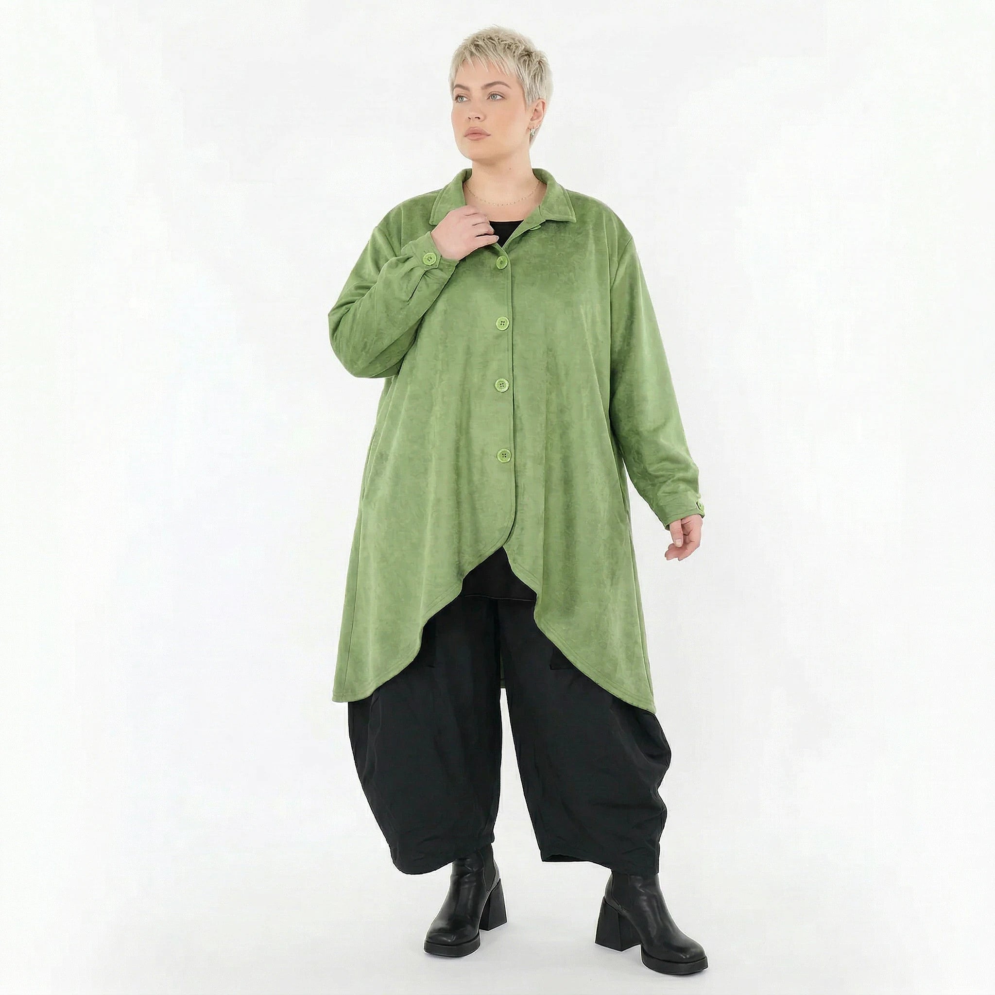 AKH Fashion Jacke in Vokuhila-Form, aus Polyester, 1520.07119, Grün, Ausgefallen, Zeitlos