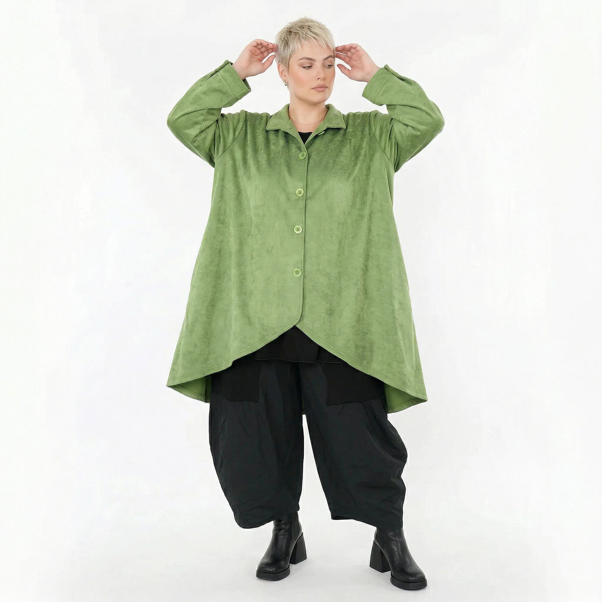 AKH Fashion Jacke in Vokuhila-Form, aus Polyester, 1520.07119, Grün, Ausgefallen, Zeitlos