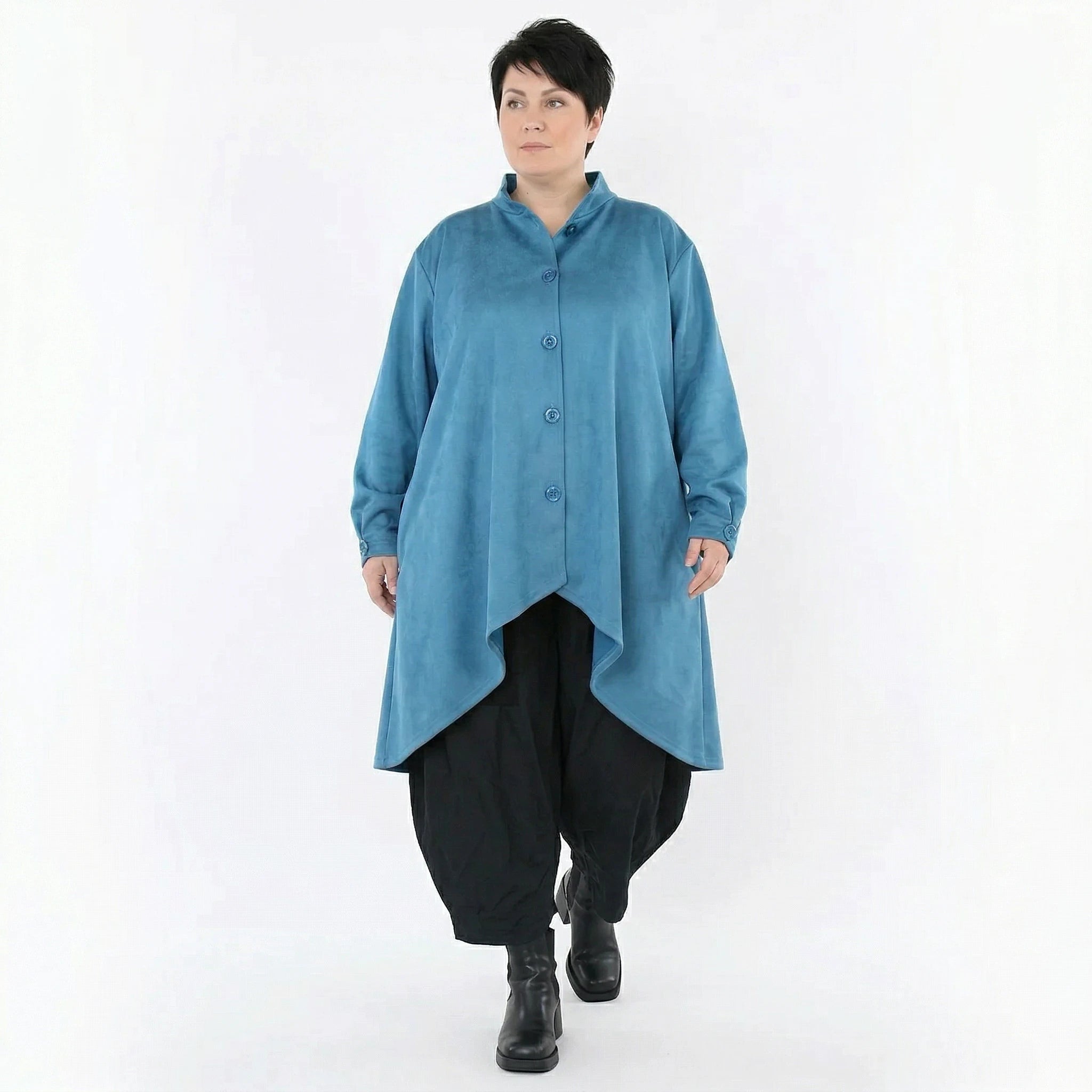 AKH Fashion Jacke in Vokuhila-Form, aus Polyester, 1520.07119, Petrol, Ausgefallen, Schick