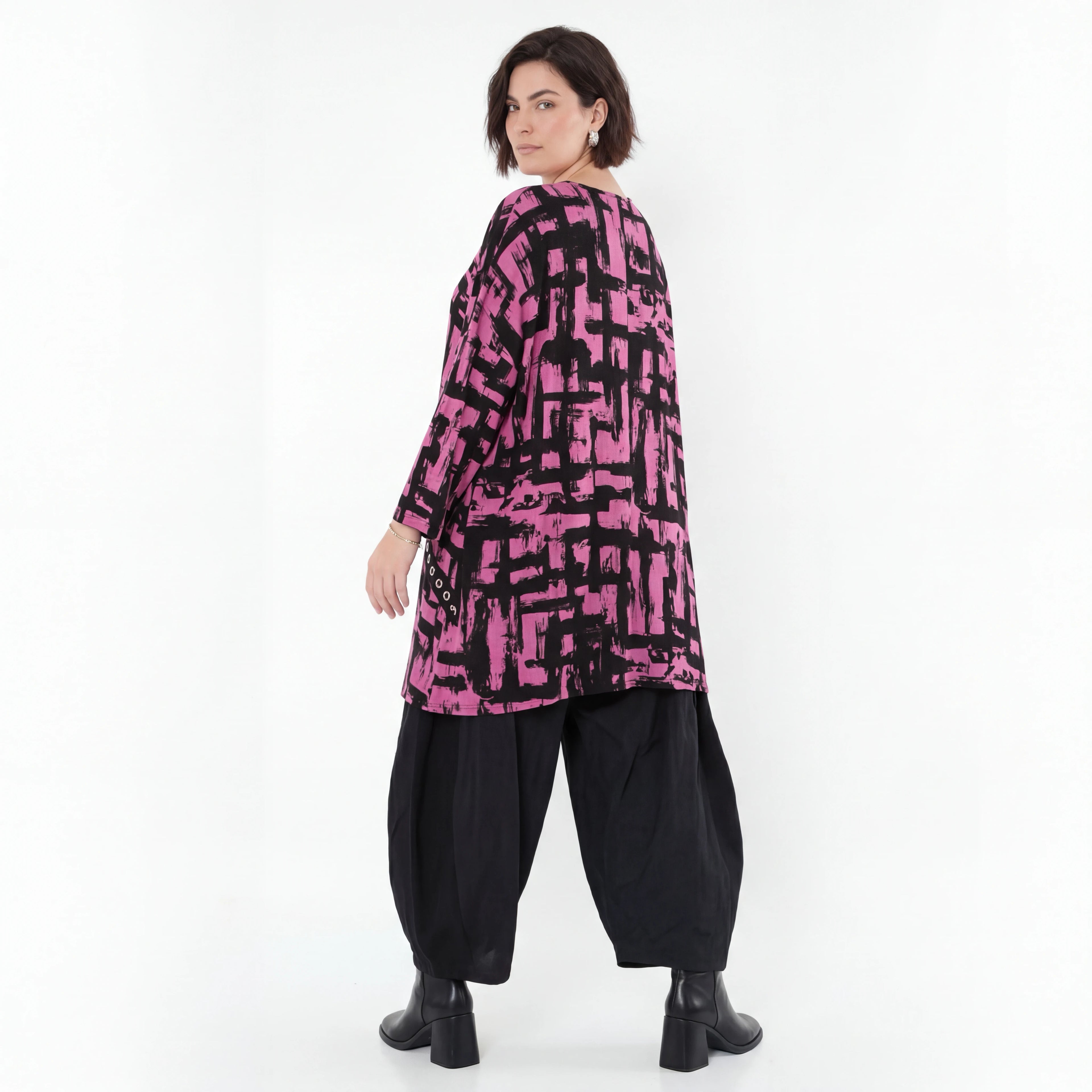 A-Form Bigshirt von AKH Fashion aus Viskose, 1519.07126, Fuchsia/Schwarz, Pinselstrich