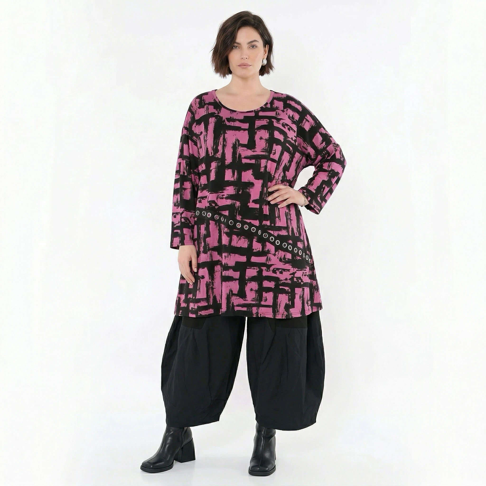 A-Form Bigshirt von AKH Fashion aus Viskose, 1519.07126, Fuchsia/Schwarz, Pinselstrich