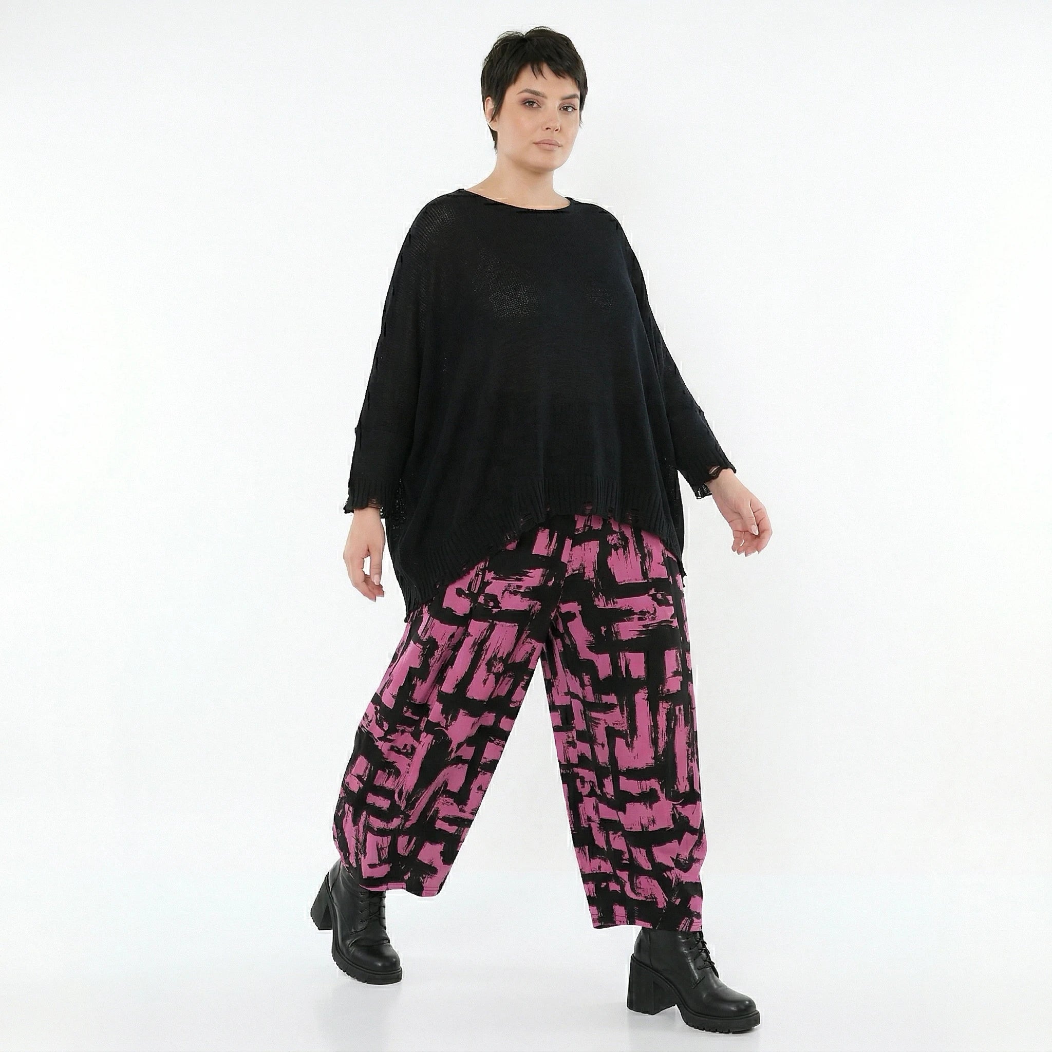 Ballonhose von AKH Fashion aus Viskose, 1519.08069, Fuchsia/Schwarz, Pinselstrich, Schick